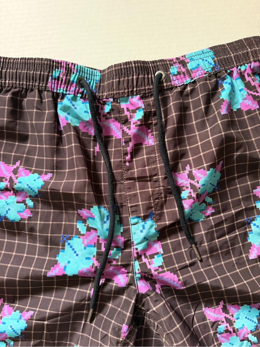 Ksubi Swim Trunks Mens Brown Pixelated Floral 5" Shorts Size Large - Picture 3 of 8